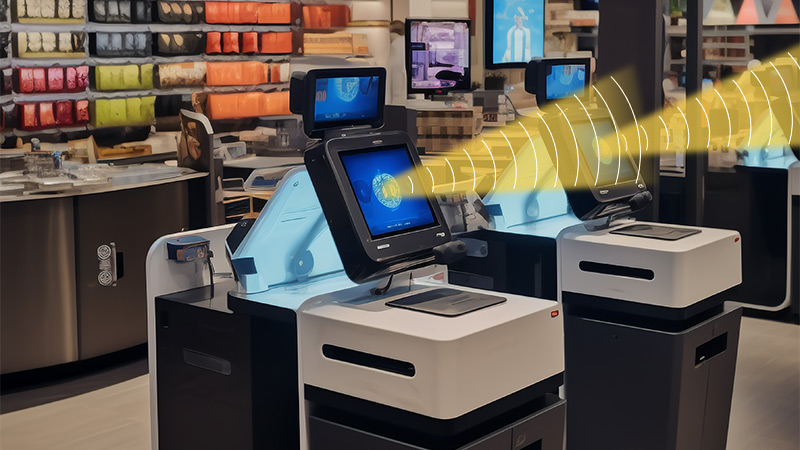 自助終端設備集成定向聲模組，定向發聲示意圖