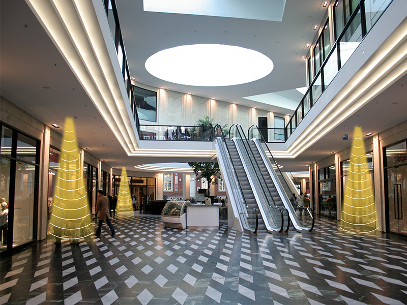 商場定向揚聲器，定向發聲示意圖