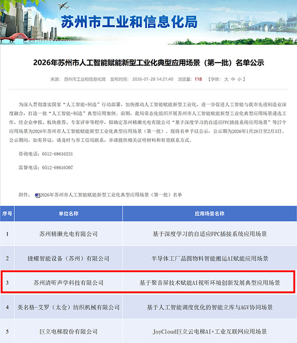 清聽聲學入選全市首批人工智能賦能新型工業(yè)化示范場景