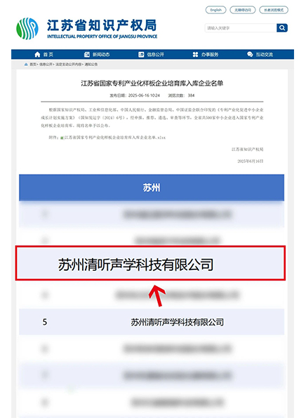 清聽(tīng)聲學(xué)入選國(guó)家專(zhuān)利產(chǎn)業(yè)化樣板企業(yè)